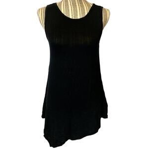 Luxe Black Asymmetrical Hem Sleeveless Dressy Layer Tank Top Women Sz M